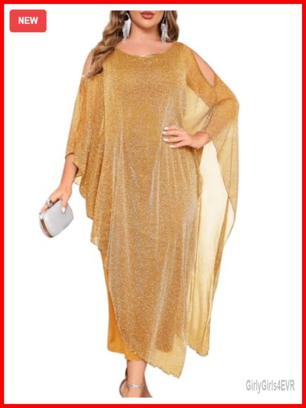 Plus Size Formal Chiffon Dress Long Cape Overlay Wedding Guest